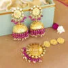 Magenta Pink Big Punjabi Traditional Earrings with Tikka