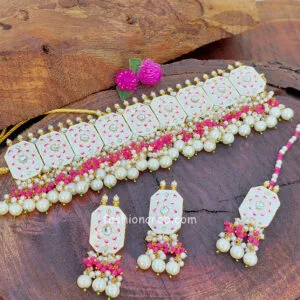 Meenakari White Colour Wedding Choker Necklace