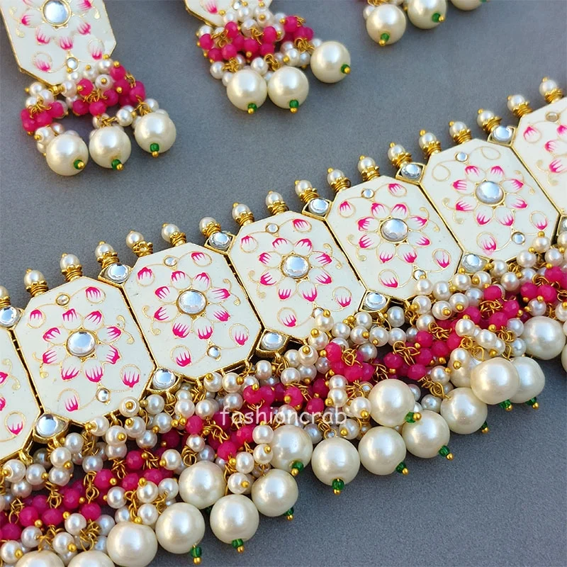 Meenakari White Jewellery Set