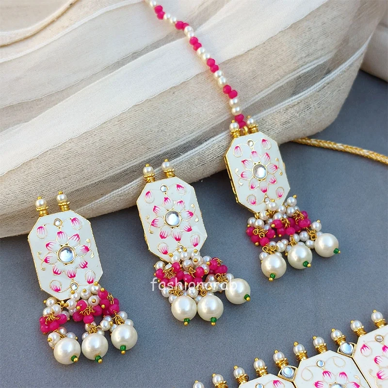 Meenakari White Jewellery Set