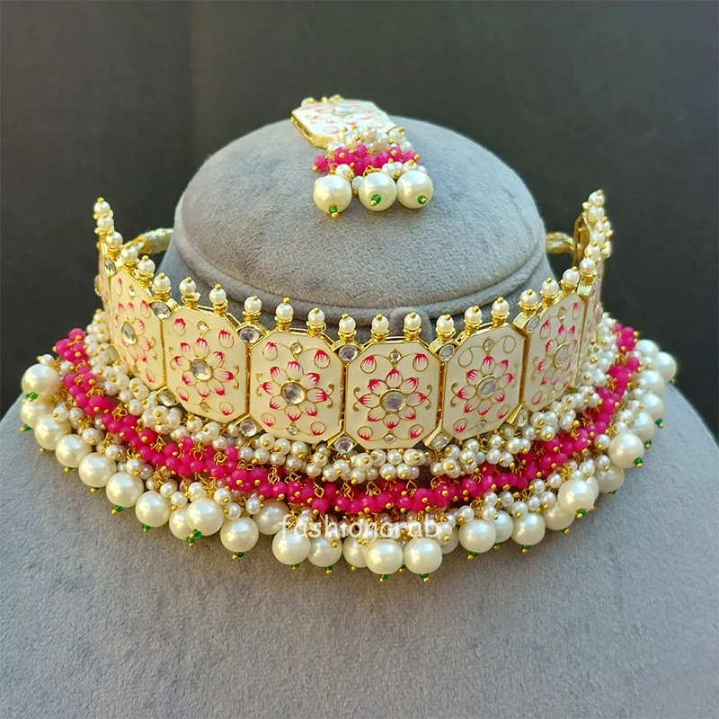 Meenakari White Jewellery Set