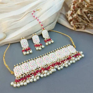 Meenakari White Jewellery Set