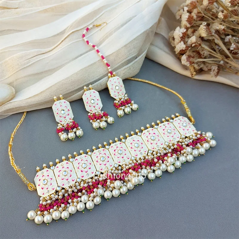 Meenakari White Jewellery Set