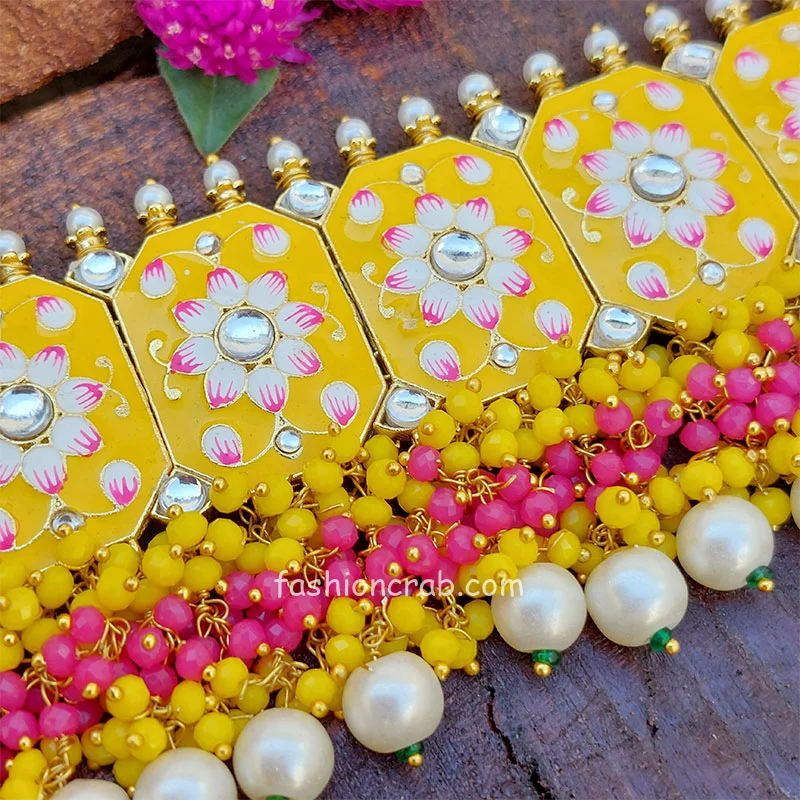 Meenakari Yellow Colour Wedding Choker Necklace