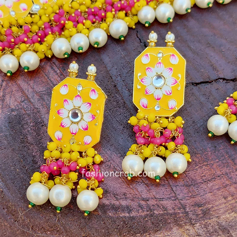 Meenakari Yellow Colour Wedding Choker Necklace