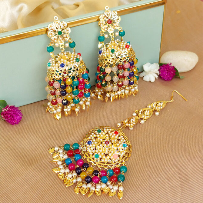 Multicolor Heavy Jadau Jhumka Earrings for Punjabi Suit Multicolor Heavy Jadau Jhumka Earrings for Punjabi Suit