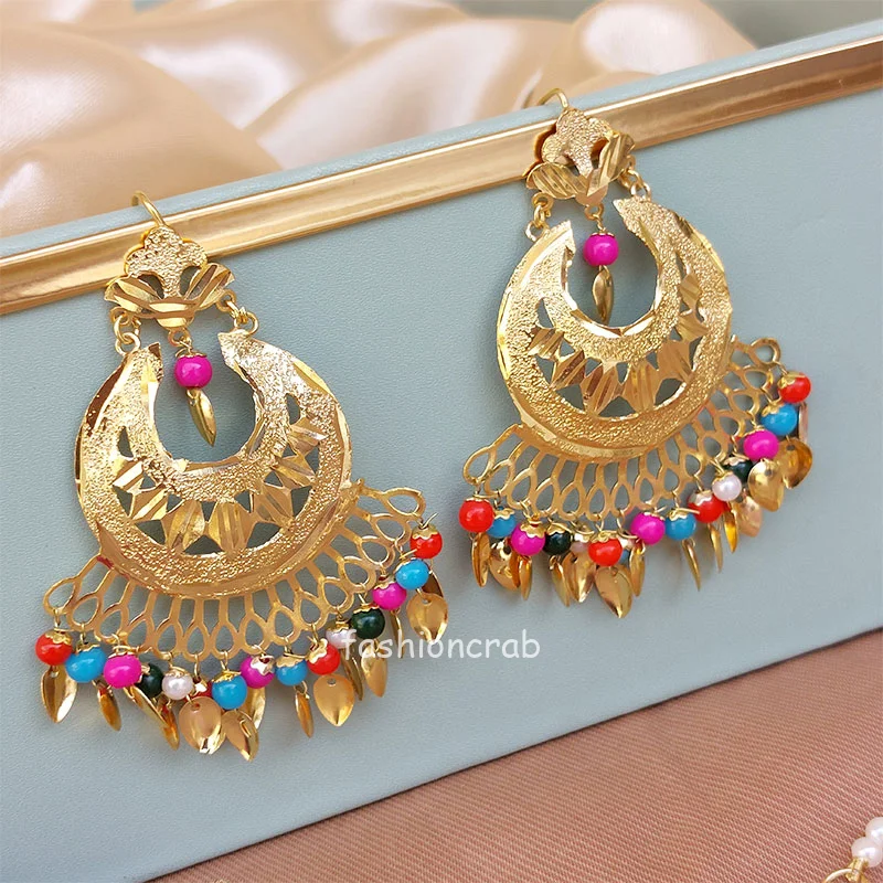 Multicolor Traditional Punjabi Earring with Tikka for Giddha