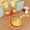 Orange Color Punjabi Tikka Earrings for Wedding