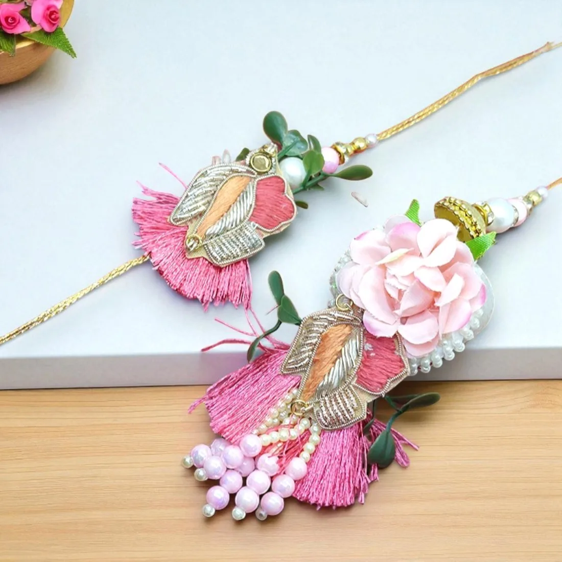 Pink Floral Lumba Rakhi Set