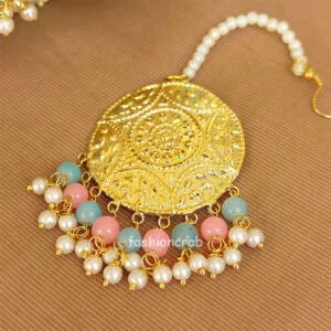 Punjabi Style Blue Pink Jhumka with Maangtikka