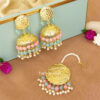 Punjabi Style Blue Pink Jhumka with Maangtikka