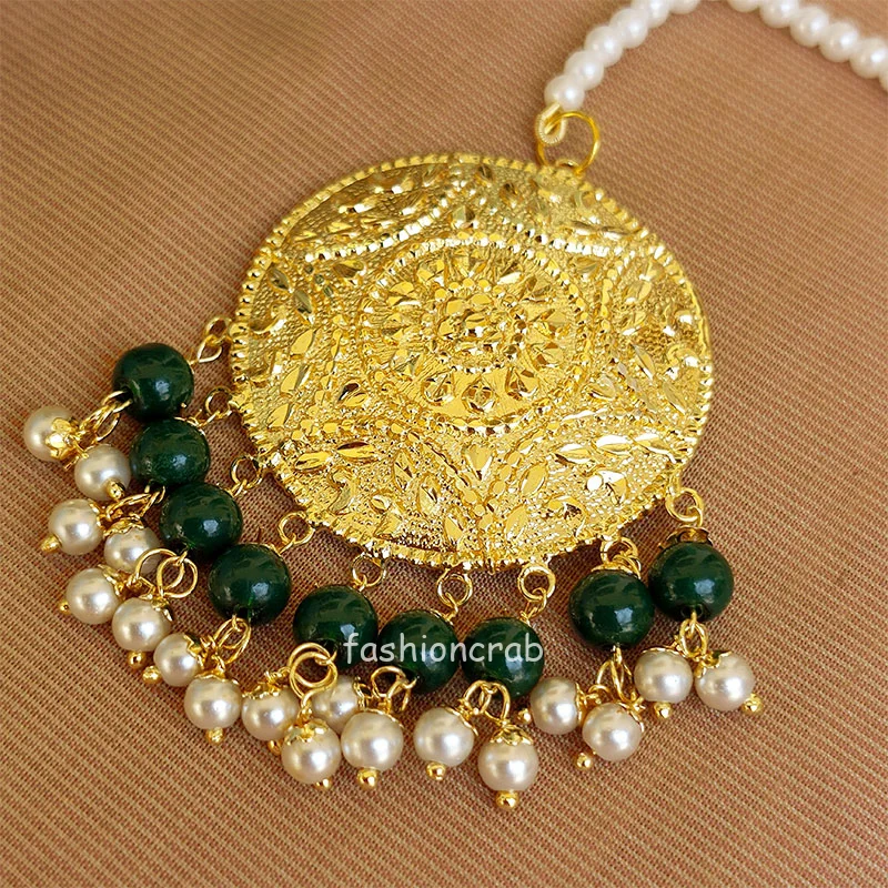 Punjabi Style Dark Green Jhumka with Maangtikka