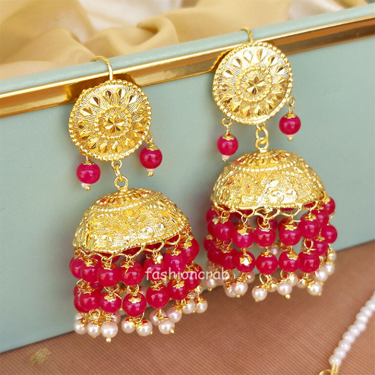 Punjabi Style Rani Pink Jhumka with Maangtikka