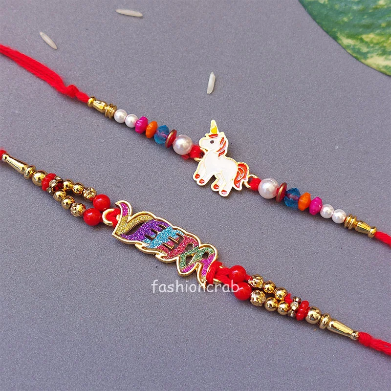 Set of 2 Designer Veera and Unicorn Rakhi