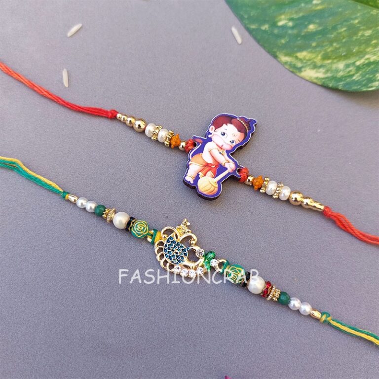 Set of 2 Stylish Bal Hanuman and Peacock Rakhi