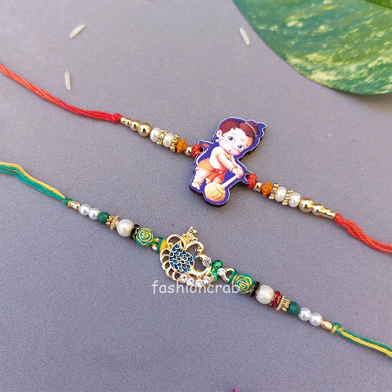 Set of 2 Stylish Bal Hanuman and Peacock Rakhi