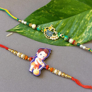 Set of 2 Stylish Bal Hanuman and Peacock Rakhi