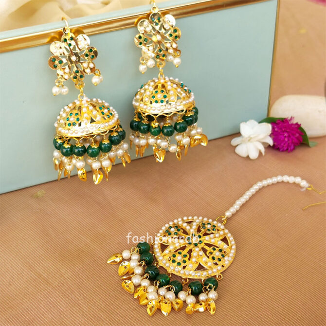 Traditional Punjabi Pipal Patti Tikka Set - Dark Green