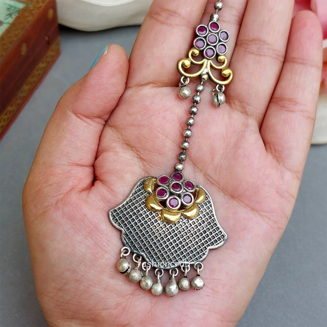 Vidya Oxidised Maang Tikka