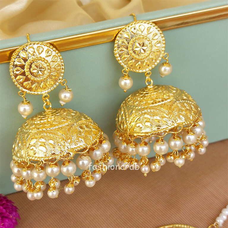 White Beautiful Punjabi Jhumka with Tikka