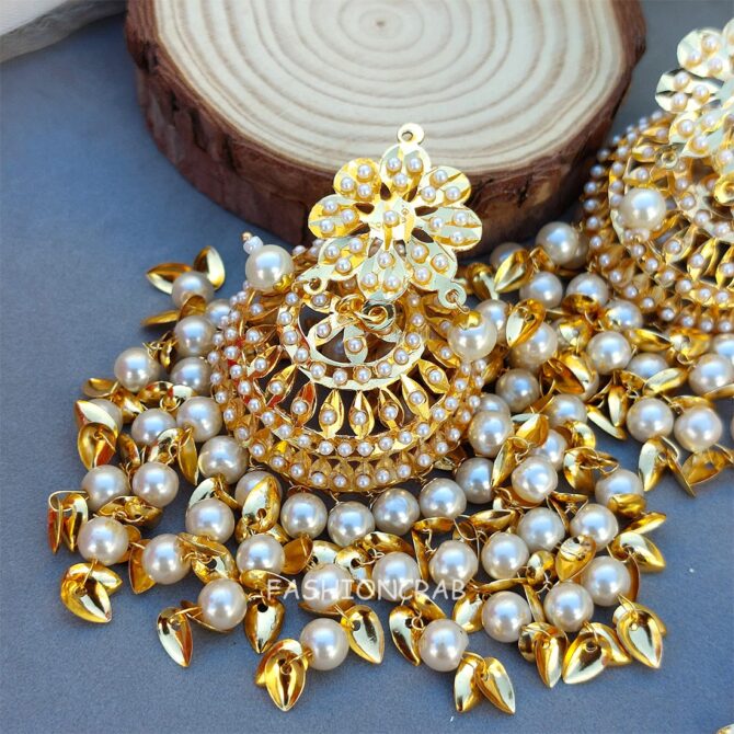 White Heavy Jadau Jhumka Earrings for Punjabi Suit