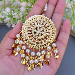 White Heavy Jadau Jhumka Earrings for Punjabi Suit