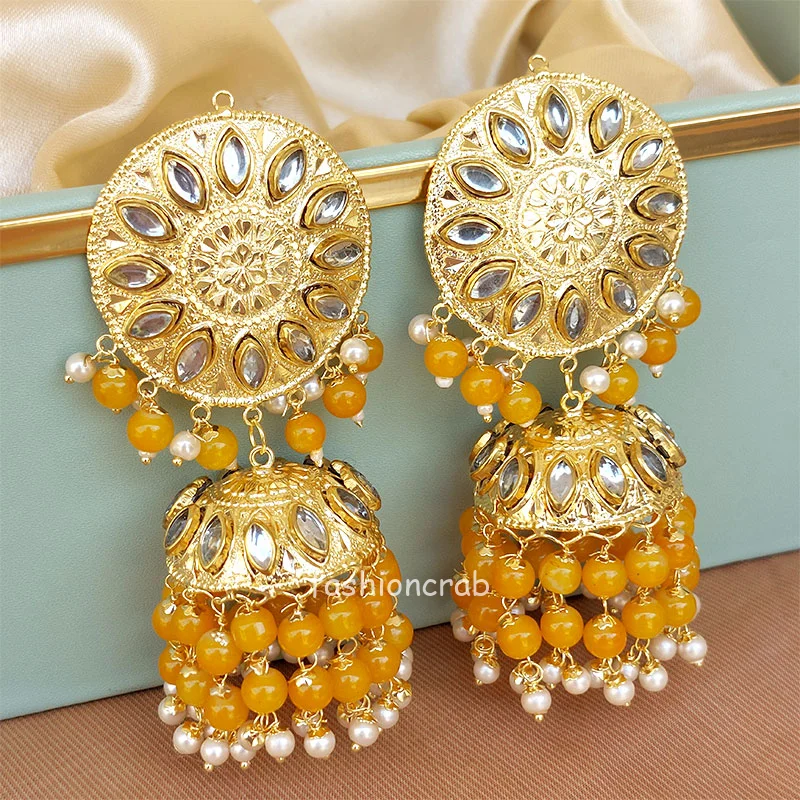 Yellow Color Punjabi Tikka Earrings for Wedding