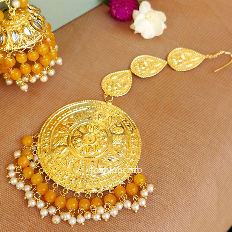 Yellow Color Punjabi Tikka Earrings for Wedding