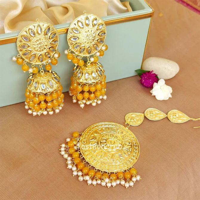 Yellow Color Punjabi Tikka Earrings for Wedding Yellow Color Punjabi Tikka Earrings for Wedding