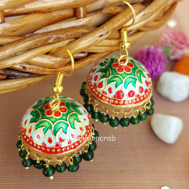 Blue - Neemuch Handmade Beadwork Jhumki Earrings by Pushpa Harit