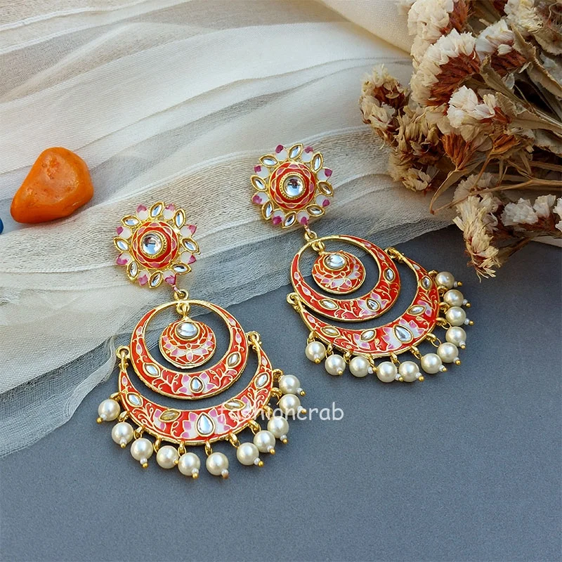 Niharika Chandbali Earrings - Orange