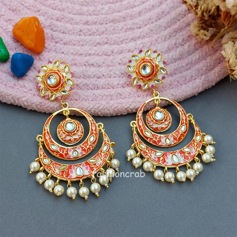 Niharika Chandbali Earrings - Orange