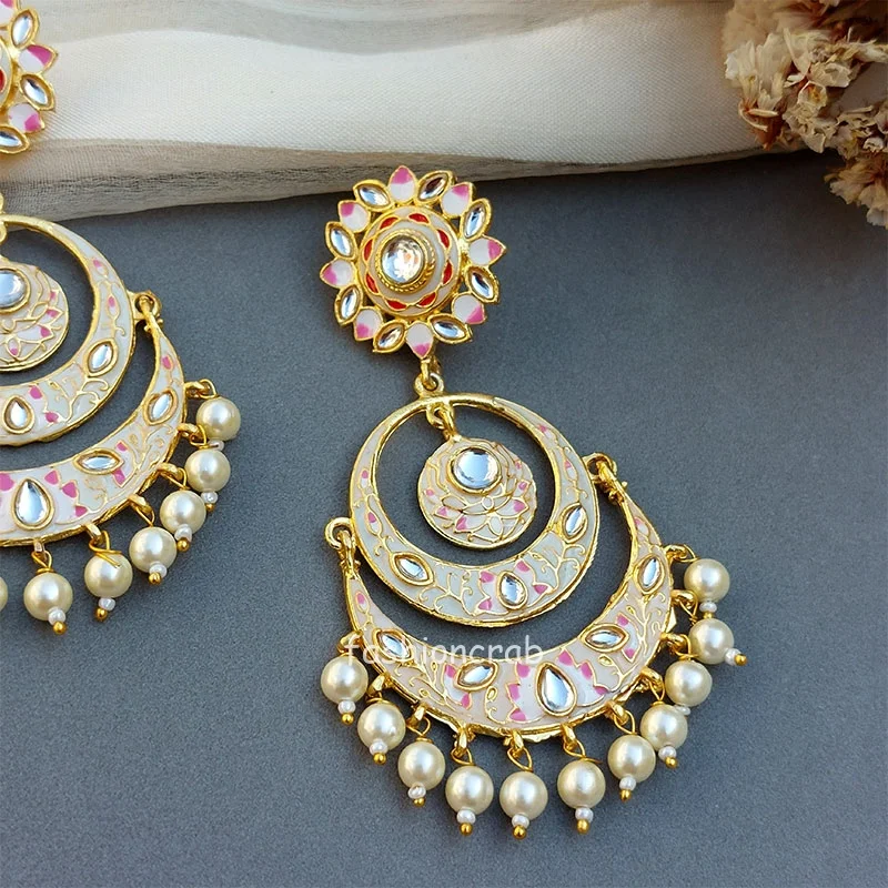 Niharika Chandbali Earrings - White