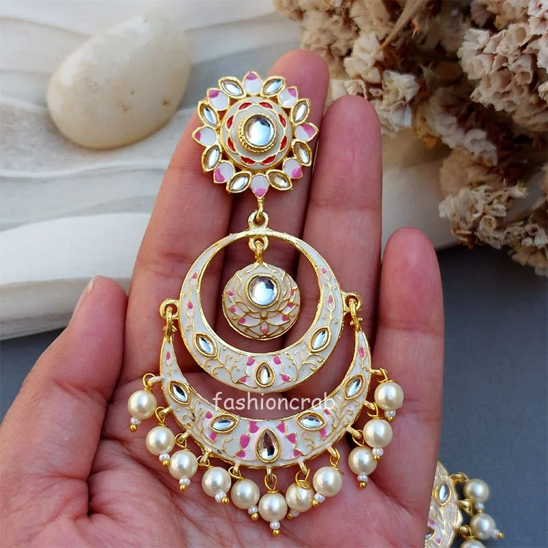 Niharika Chandbali Earrings - White