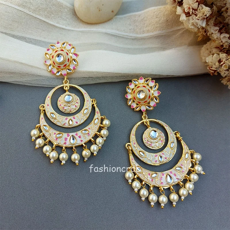 Niharika Chandbali Earrings - White