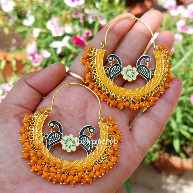 Orange Pearl Hoop Earrings for Lehenga-01 Orange Pearl Hoop Earrings for Lehenga-01
