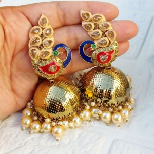 Peacock Jhumka Earrings - Peach