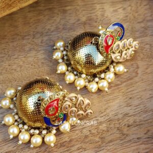 Peacock Jhumka Earrings - Peach