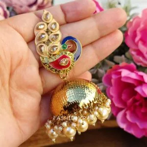 Peacock Jhumka Earrings - Peach