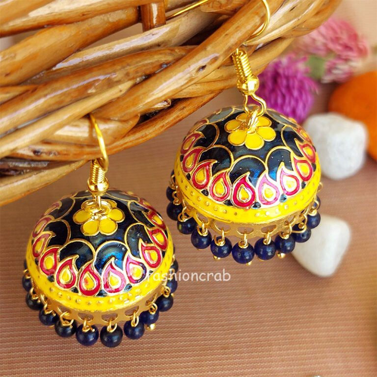 Pink Blue Pearl Indian Jhumka Earrings