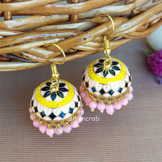 Pink Meenakari Work - Kan ke Jhumke Pink Meenakari Work - Kan ke Jhumke