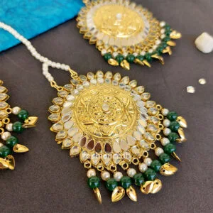 Pipal Patti Earrings Tikka Set - Dark Green