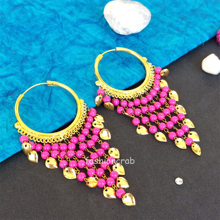 Punjabi Bali Earrings with Pink Pearl Drop