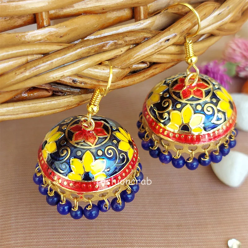 Rajasthani Earrings for Women – Blue Yellow