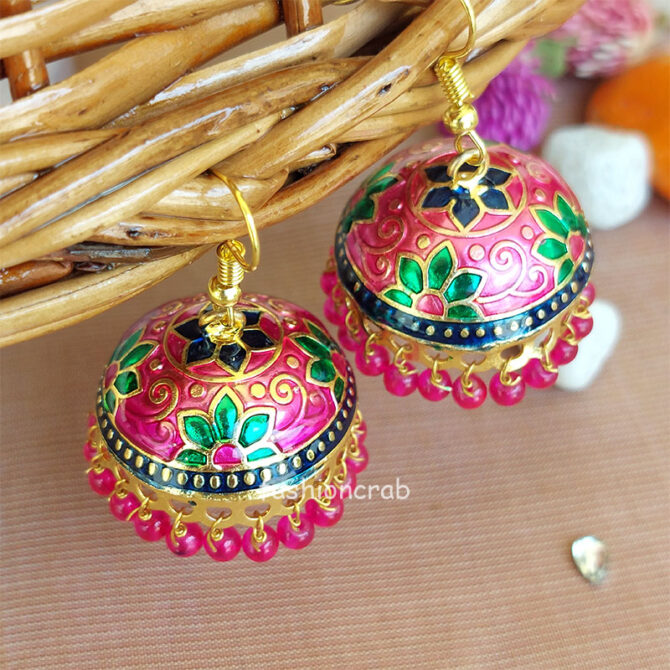 Rajasthani Earrings for Women – Pink Green Rajasthani Earrings for Women – Pink Green
