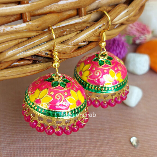 Rajasthani Earrings for Women – Pink Yellow Rajasthani Earrings for Women – Pink Yellow