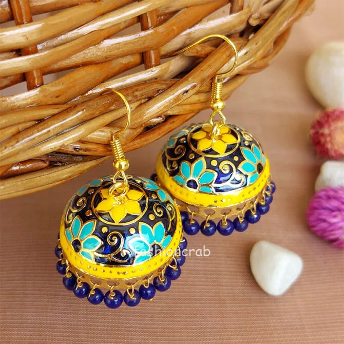 Rajasthani Earrings for Women – Turquoise Yellow Rajasthani Earrings for Women – Turquoise Yellow