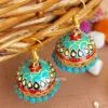 Red Blue Pearl Indian Jhumka Earrings