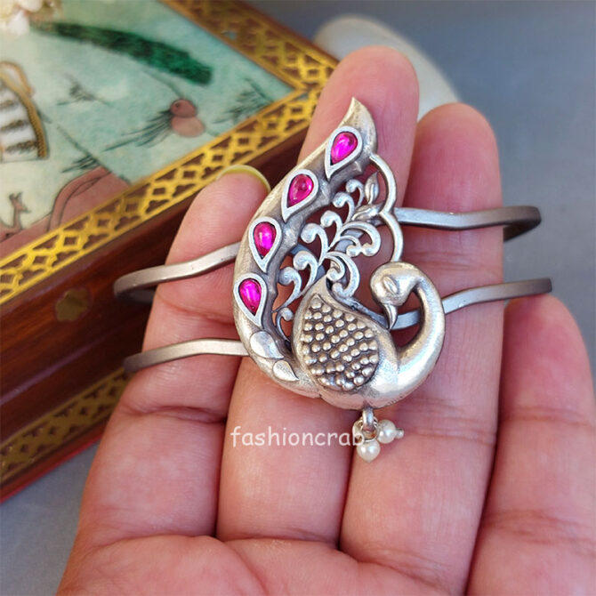 Silver Look Alike Adjustable Peacock Bracelet