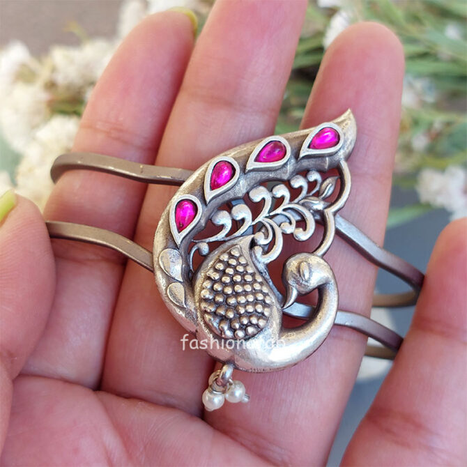 Silver Look Alike Adjustable Peacock Bracelet